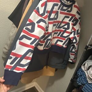 Fila Men's Red and Blue Graphic Bomber Jacket